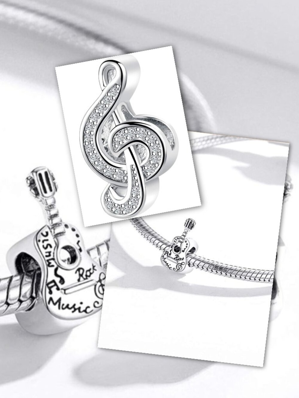 BUNDLE New Two Music Pendant Charms Guitar and Treble Clef